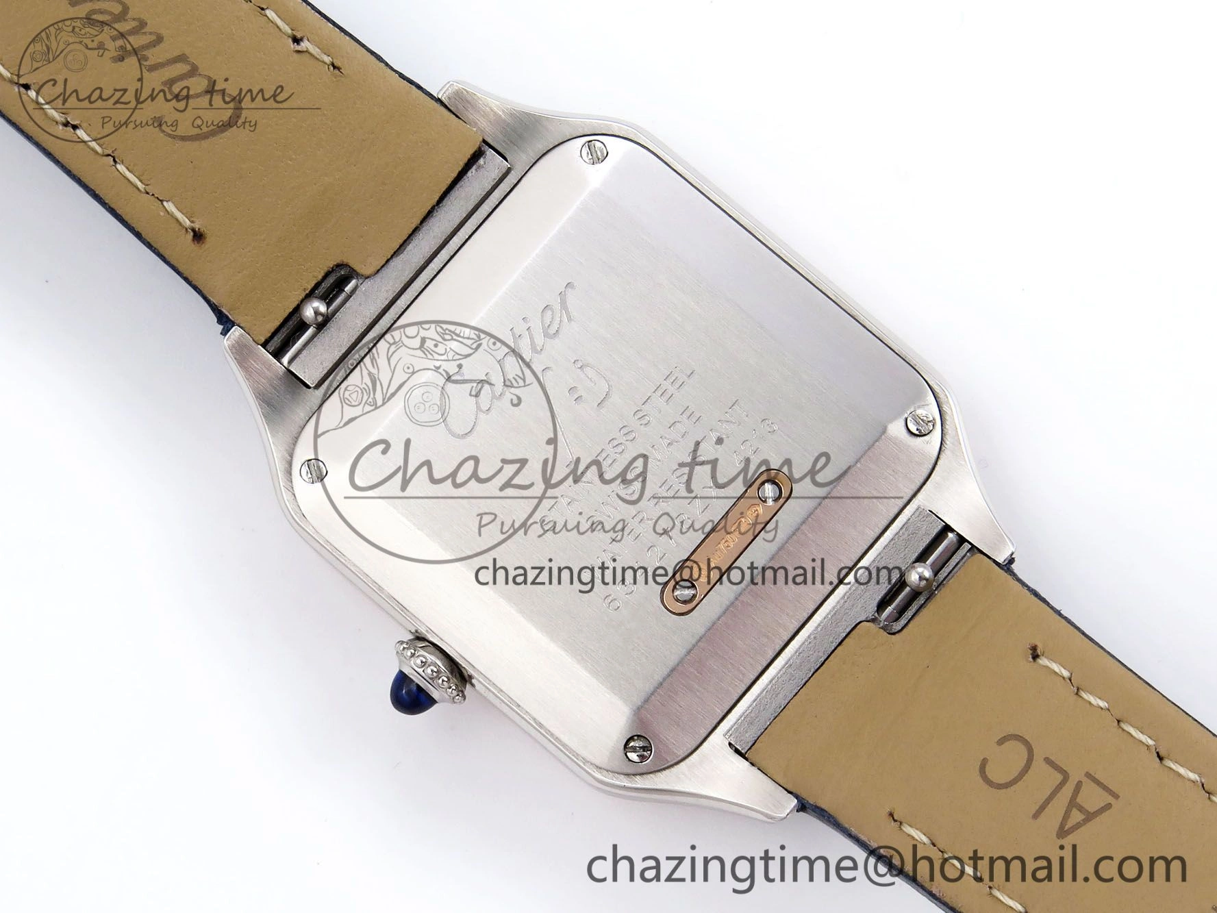 FreshLook Santos Dumont 27.5mm SS RG AF 1:1 Best Edition Silver Dial on Blue Croco Strap A 5940