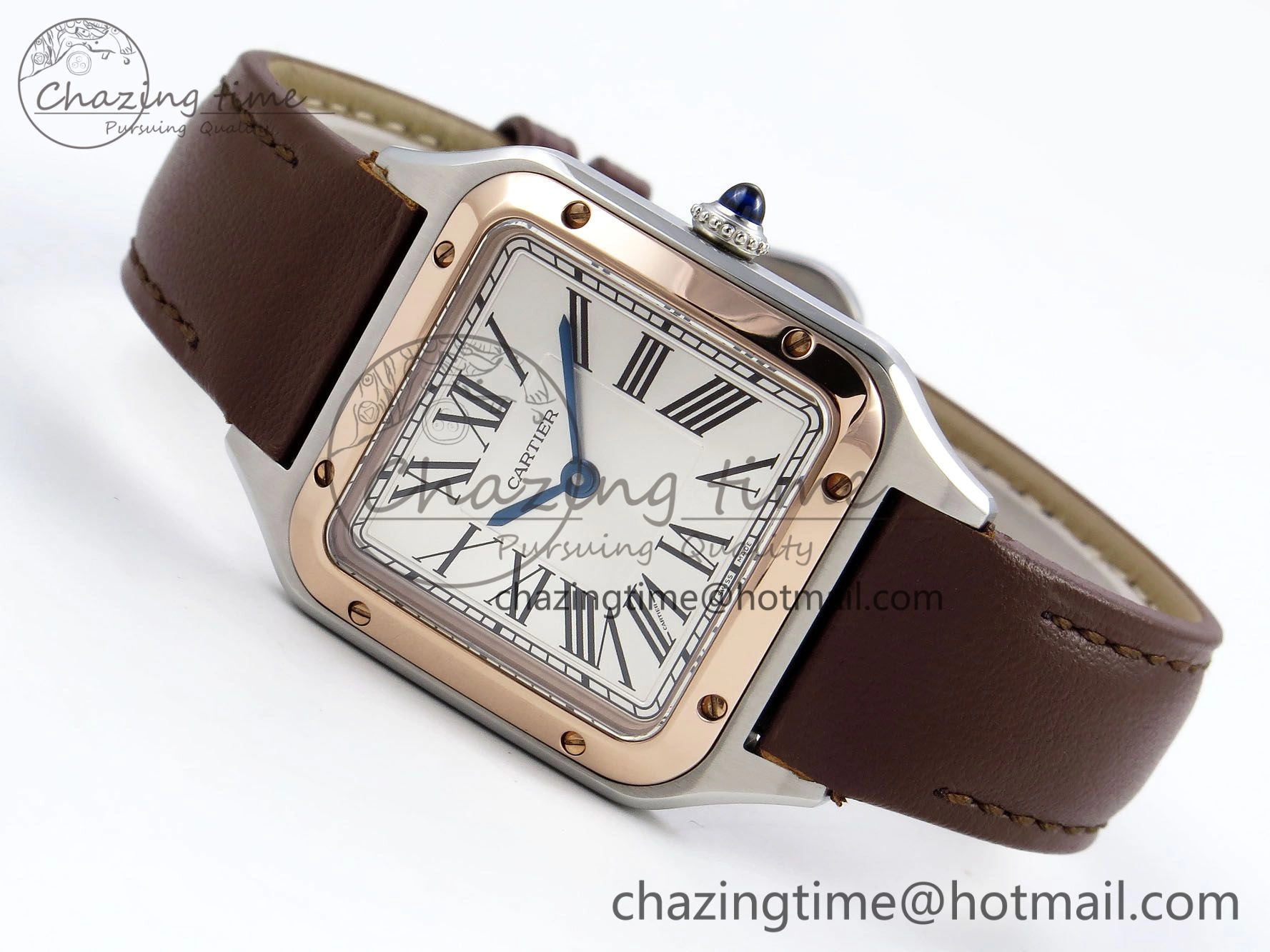 Santos Dumont 27.5mm SS RG AF 1:1 Best Edition Silver Dial on Brown Leather Strap A Versatile 5943