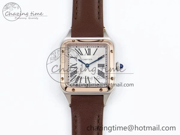 Santos Dumont 27.5mm SS RG AF 1:1 Best Edition Silver Dial on Brown Leather Strap A Versatile 5943