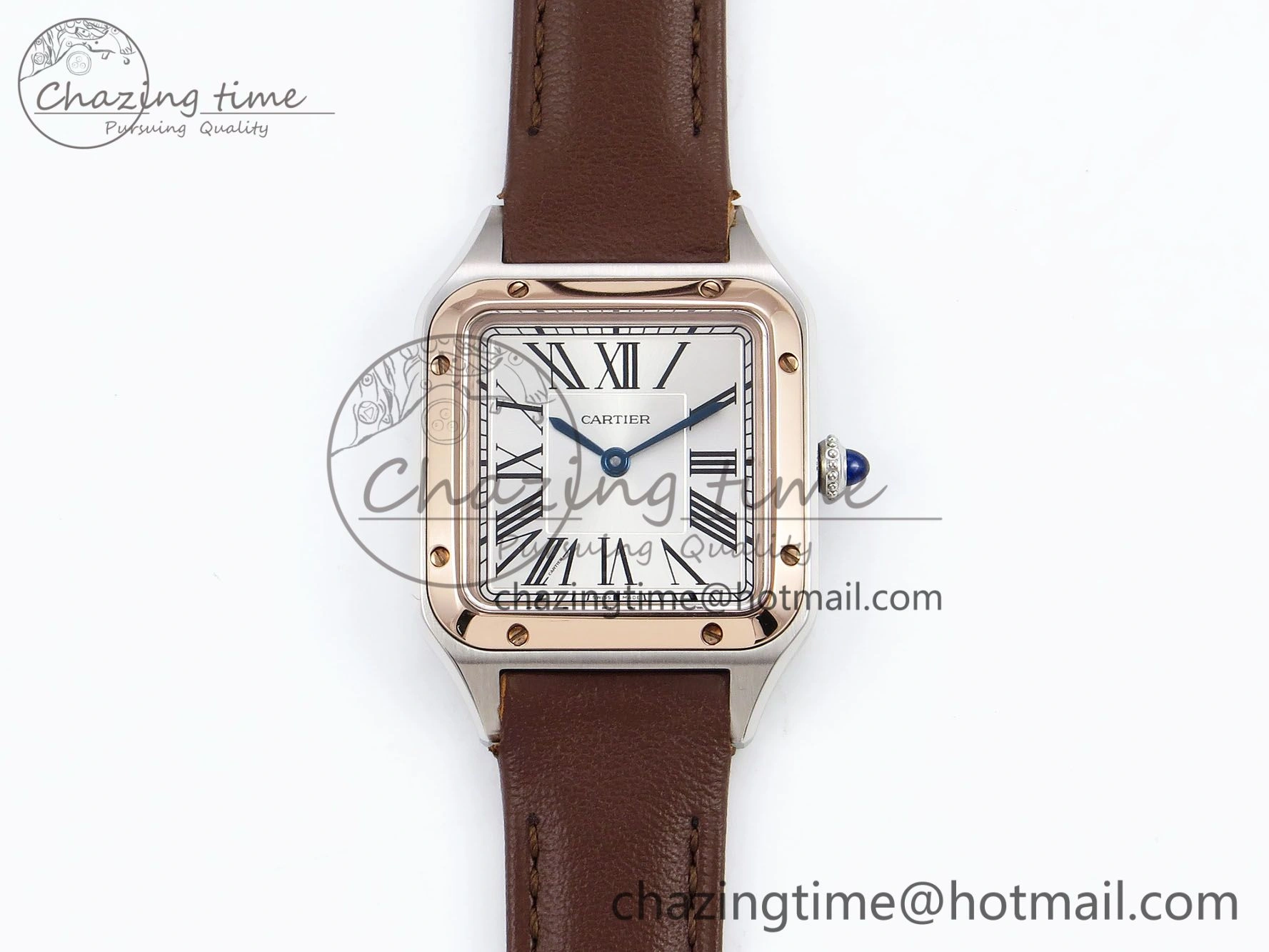 Santos Dumont 27.5mm SS RG AF 1:1 Best Edition Silver Dial on Brown Leather Strap A Versatile 5943
