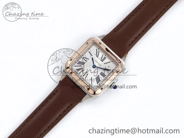 Santos Dumont 27.5mm SS RG AF 1:1 Best Edition Silver Dial on Brown Leather Strap A Versatile 5943