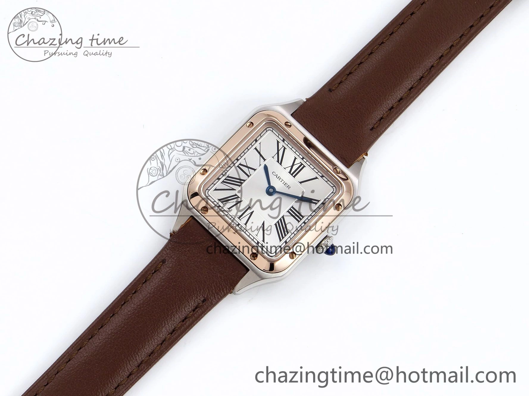 Santos Dumont 27.5mm SS RG AF 1:1 Best Edition Silver Dial on Brown Leather Strap A Versatile 5943