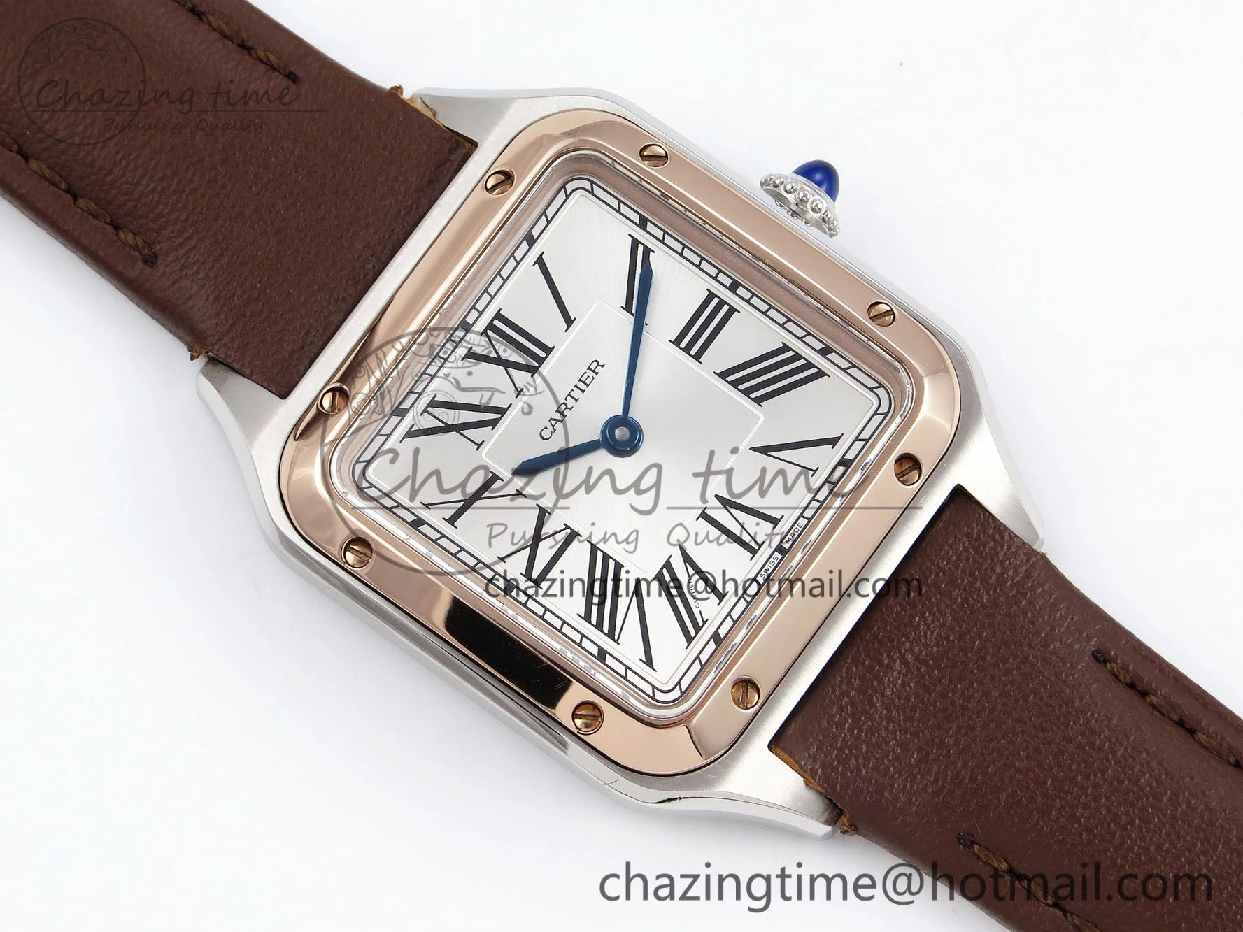 Santos Dumont 27.5mm SS RG AF 1:1 Best Edition Silver Dial on Brown Leather Strap A Versatile 5943