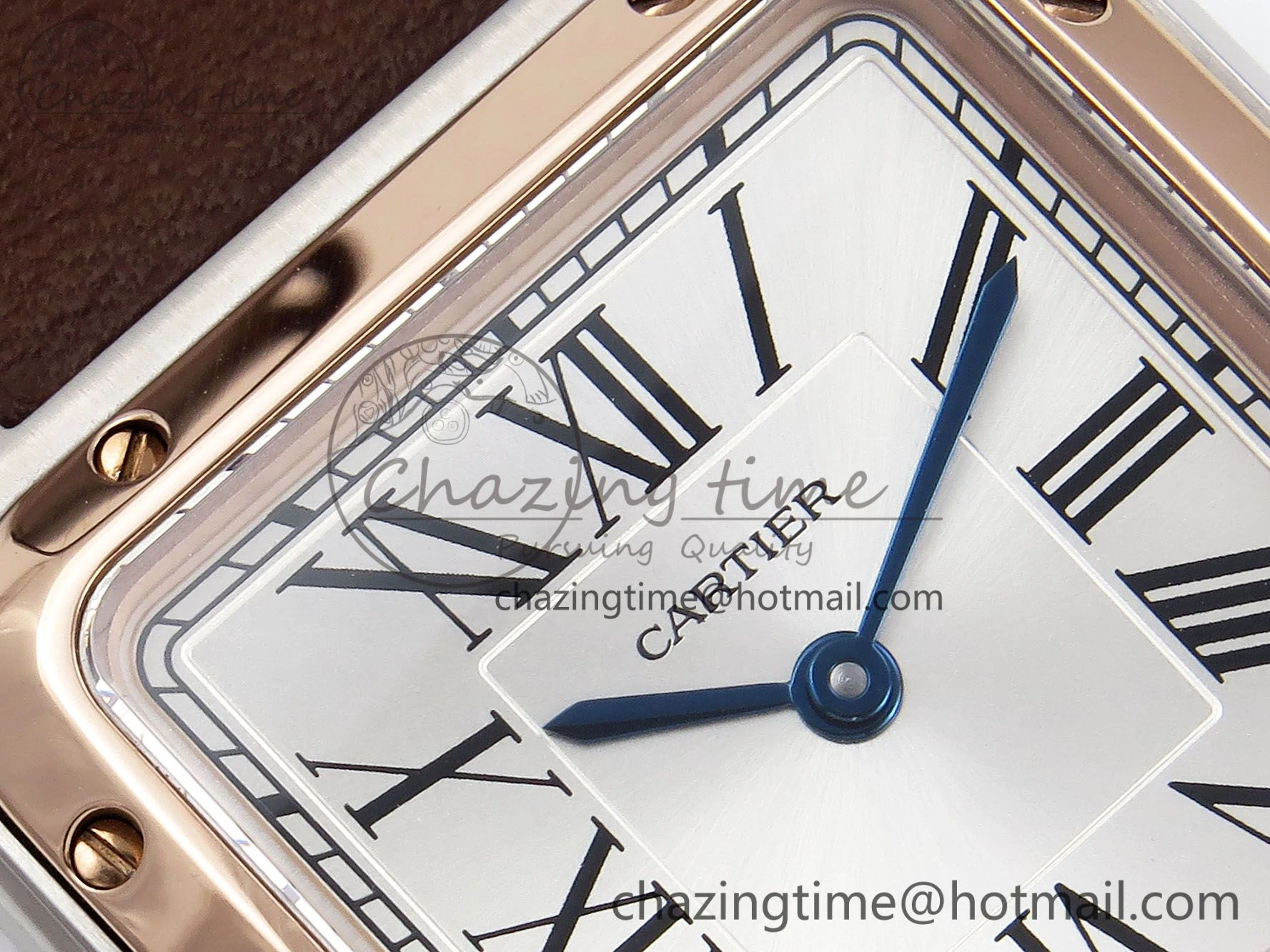 Santos Dumont 27.5mm SS RG AF 1:1 Best Edition Silver Dial on Brown Leather Strap A Versatile 5943