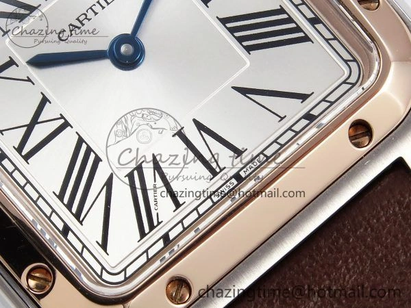 Santos Dumont 27.5mm SS RG AF 1:1 Best Edition Silver Dial on Brown Leather Strap A Versatile 5943