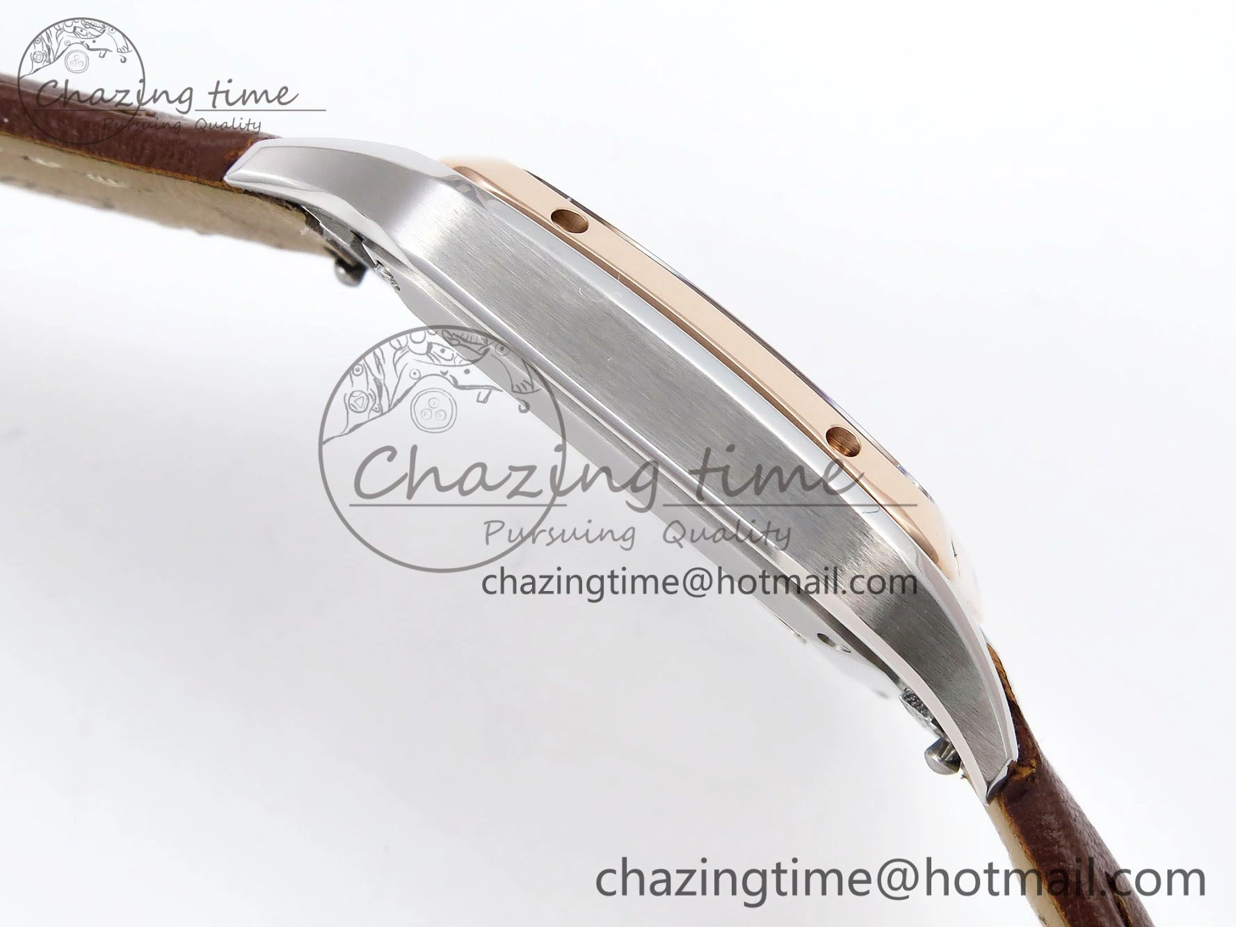 Santos Dumont 27.5mm SS RG AF 1:1 Best Edition Silver Dial on Brown Leather Strap A Versatile 5943