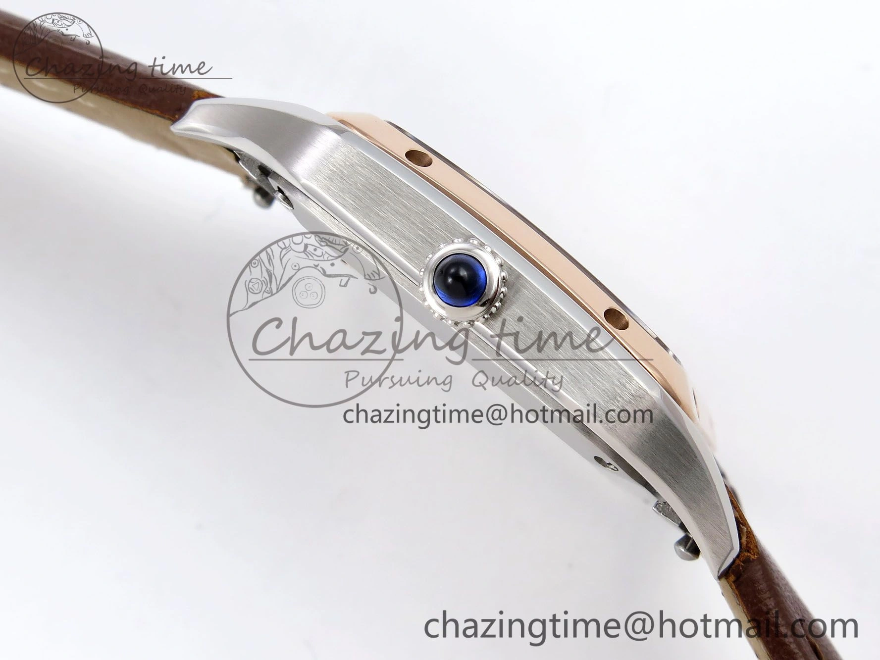 Santos Dumont 27.5mm SS RG AF 1:1 Best Edition Silver Dial on Brown Leather Strap A Versatile 5943