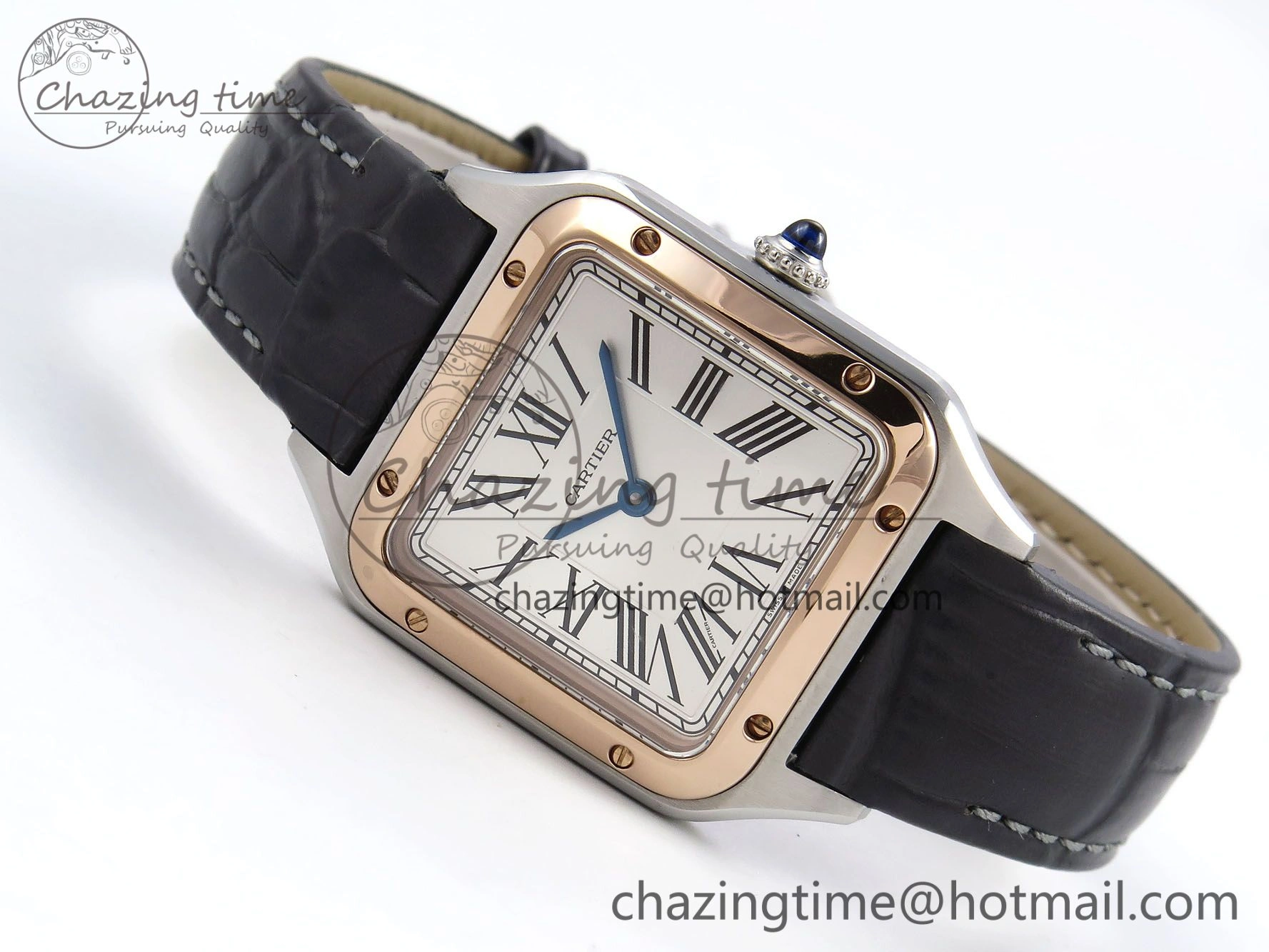 Packable Santos Dumont 27.5mm SS RG AF 1:1 Best Edition Silver Dial on Gray Croco Strap A 5939