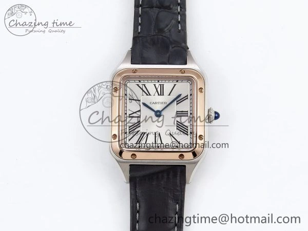 Packable Santos Dumont 27.5mm SS RG AF 1:1 Best Edition Silver Dial on Gray Croco Strap A 5939
