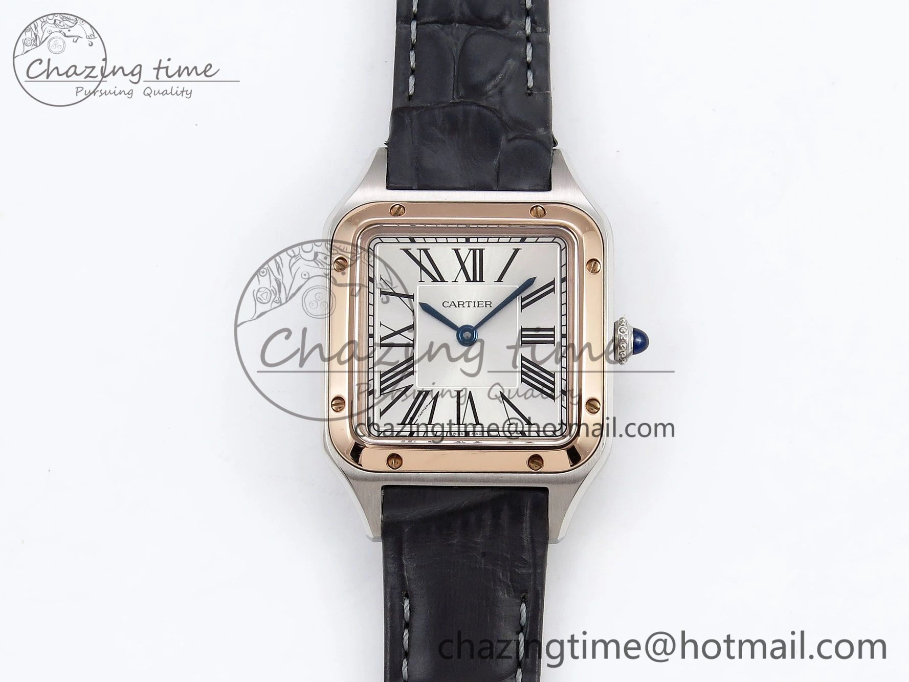 Packable Santos Dumont 27.5mm SS RG AF 1:1 Best Edition Silver Dial on Gray Croco Strap A 5939