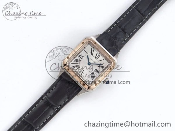 Packable Santos Dumont 27.5mm SS RG AF 1:1 Best Edition Silver Dial on Gray Croco Strap A 5939