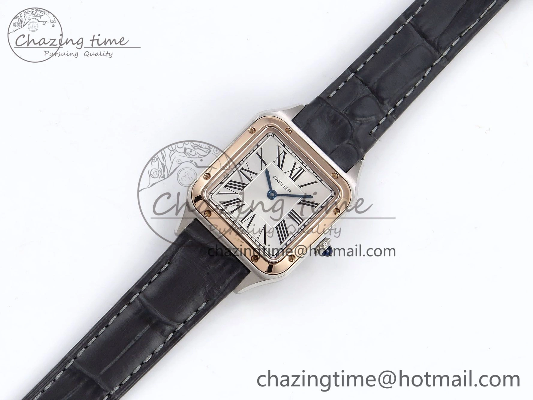 Packable Santos Dumont 27.5mm SS RG AF 1:1 Best Edition Silver Dial on Gray Croco Strap A 5939