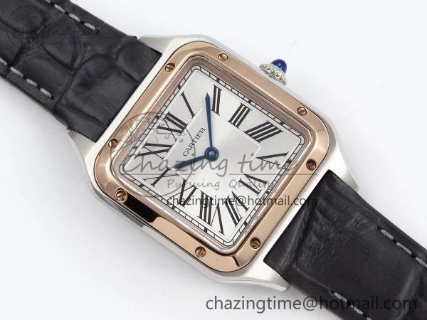 Packable Santos Dumont 27.5mm SS RG AF 1:1 Best Edition Silver Dial on Gray Croco Strap A 5939