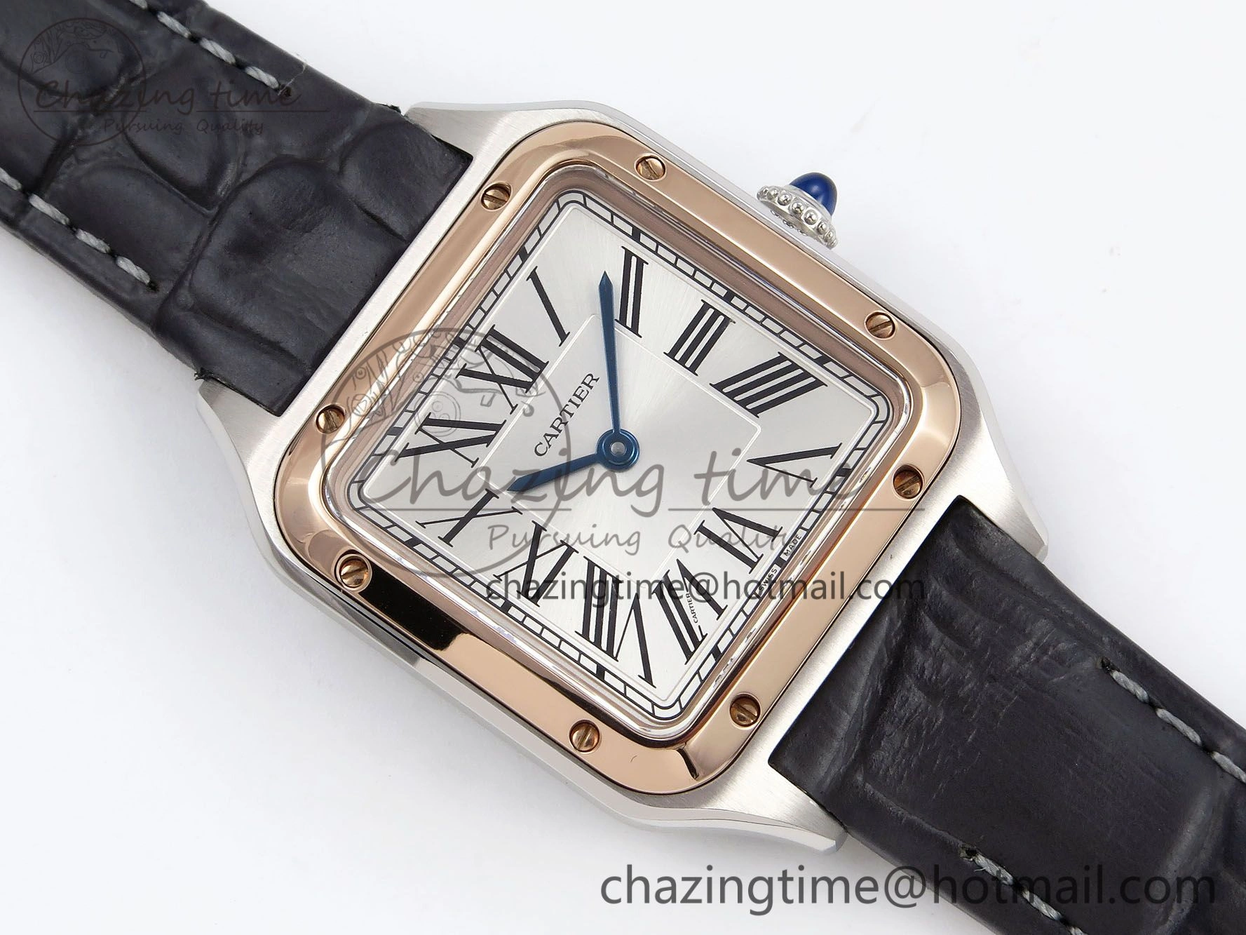 Packable Santos Dumont 27.5mm SS RG AF 1:1 Best Edition Silver Dial on Gray Croco Strap A 5939