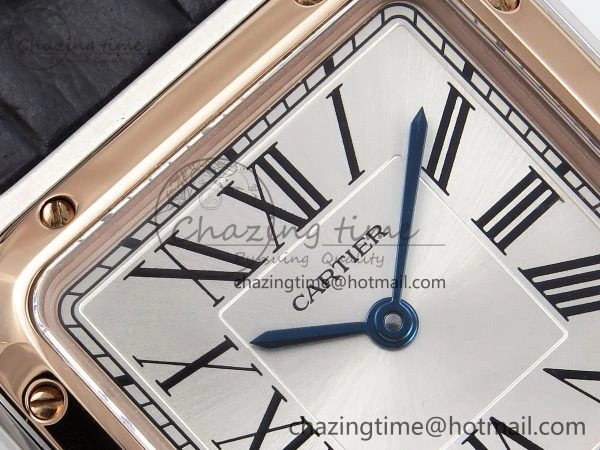 Packable Santos Dumont 27.5mm SS RG AF 1:1 Best Edition Silver Dial on Gray Croco Strap A 5939