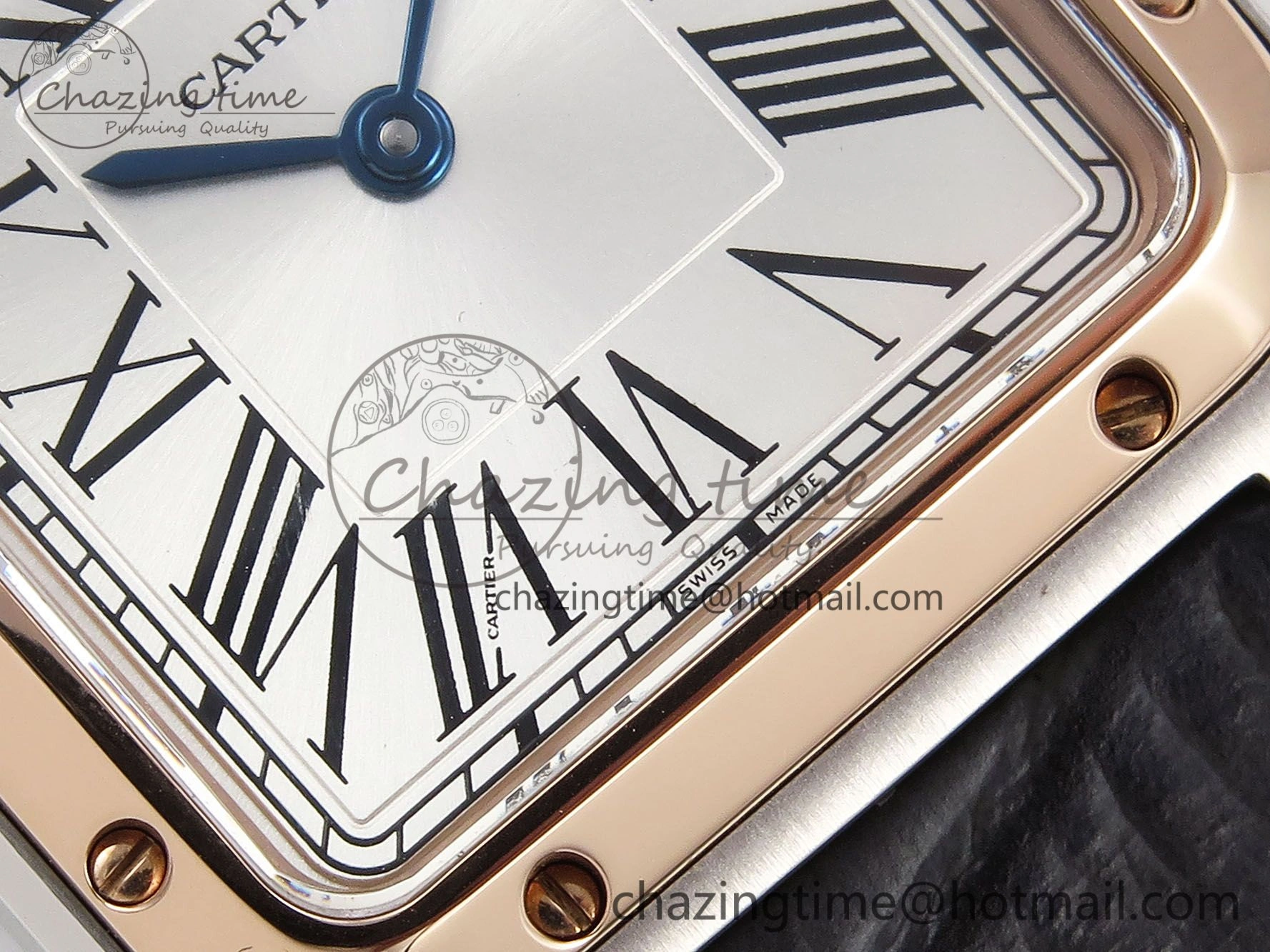 Packable Santos Dumont 27.5mm SS RG AF 1:1 Best Edition Silver Dial on Gray Croco Strap A 5939