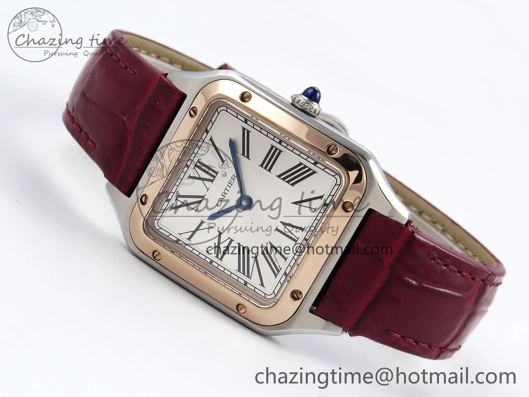 Santos Dumont 27.5mm SS RG AF 1:1 Best Edition Silver Dial on Red Croco Strap A Breathable 5945