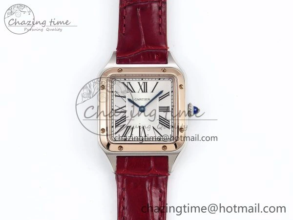 Santos Dumont 27.5mm SS RG AF 1:1 Best Edition Silver Dial on Red Croco Strap A Breathable 5945