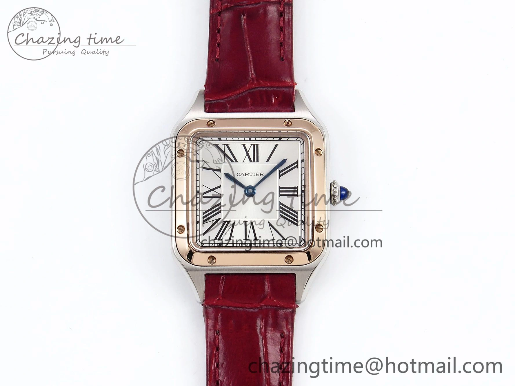 Santos Dumont 27.5mm SS RG AF 1:1 Best Edition Silver Dial on Red Croco Strap A Breathable 5945