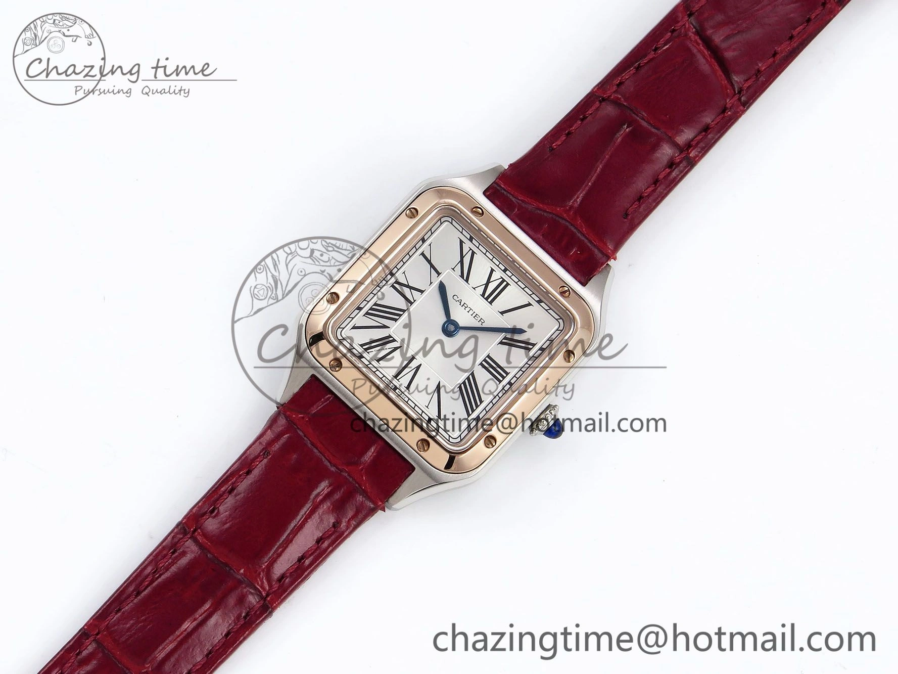 Santos Dumont 27.5mm SS RG AF 1:1 Best Edition Silver Dial on Red Croco Strap A Breathable 5945