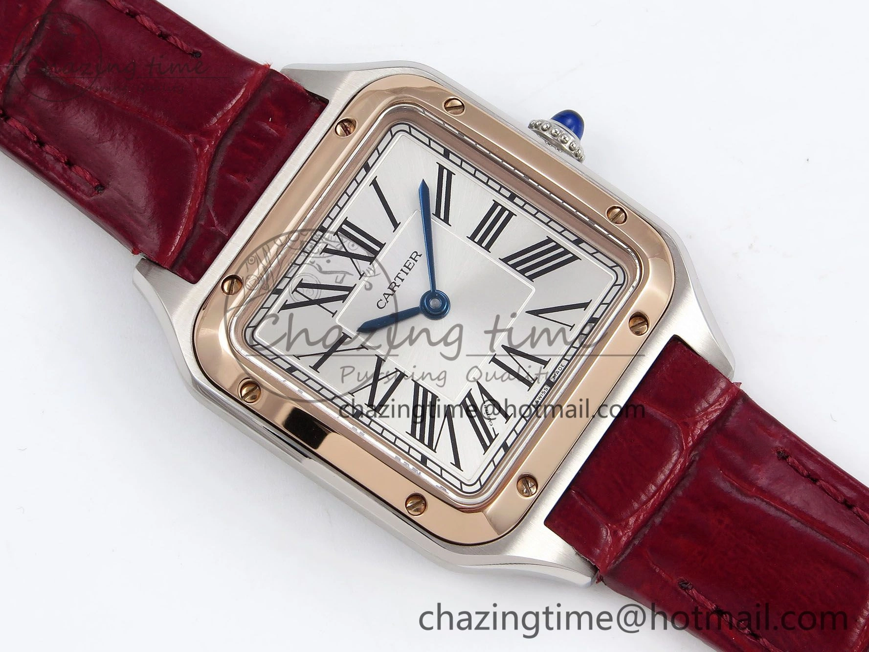 Santos Dumont 27.5mm SS RG AF 1:1 Best Edition Silver Dial on Red Croco Strap A Breathable 5945