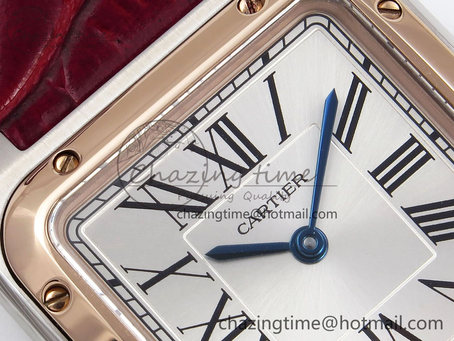 Santos Dumont 27.5mm SS RG AF 1:1 Best Edition Silver Dial on Red Croco Strap A Breathable 5945
