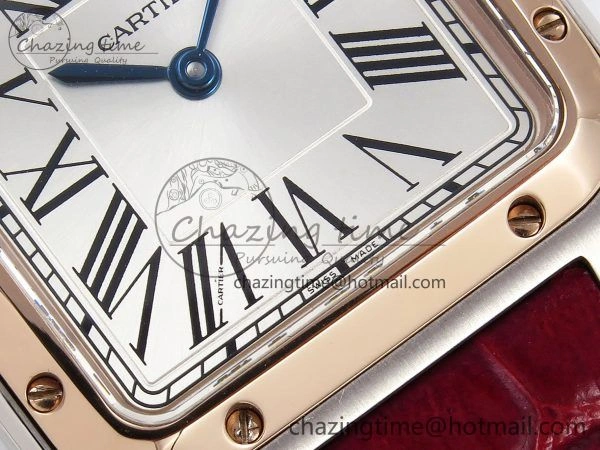 Santos Dumont 27.5mm SS RG AF 1:1 Best Edition Silver Dial on Red Croco Strap A Breathable 5945