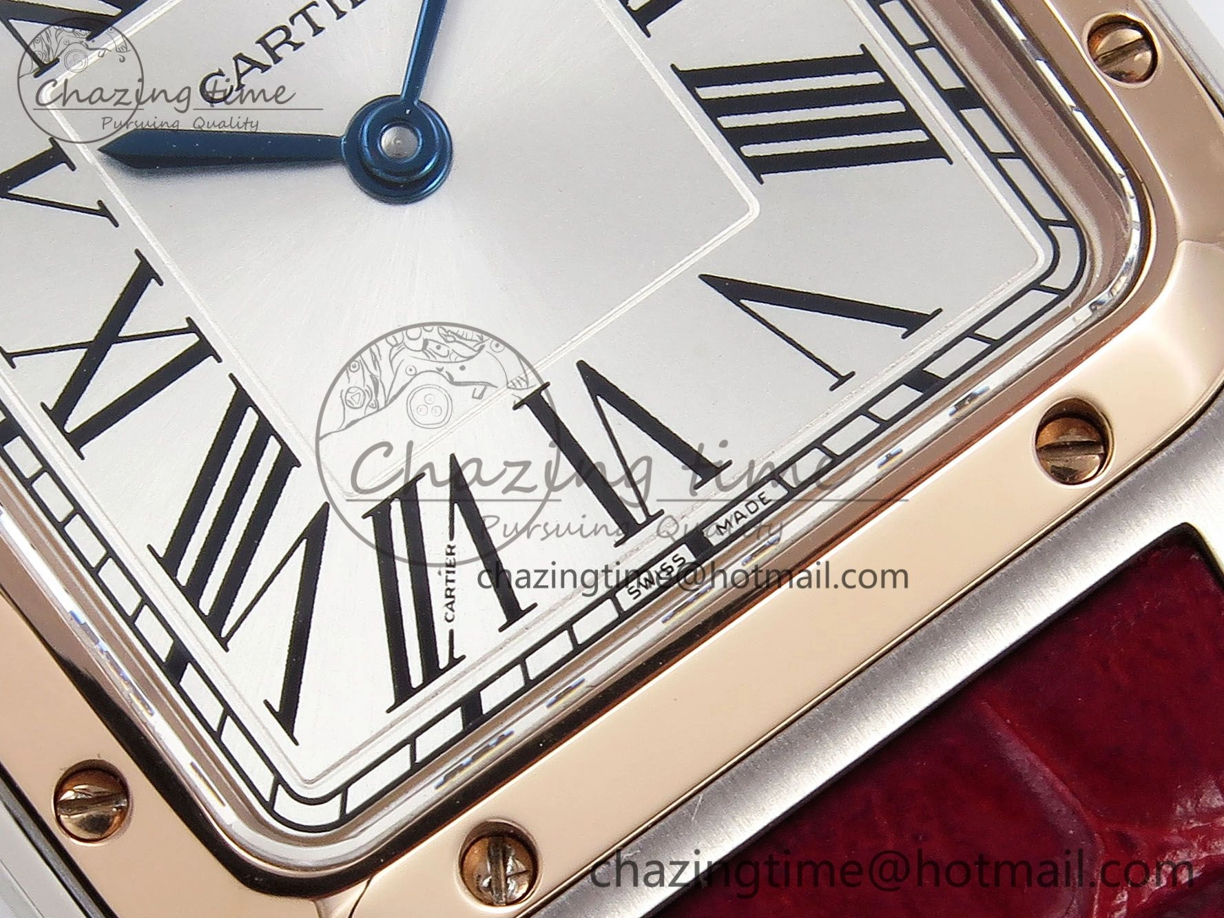 Santos Dumont 27.5mm SS RG AF 1:1 Best Edition Silver Dial on Red Croco Strap A Breathable 5945