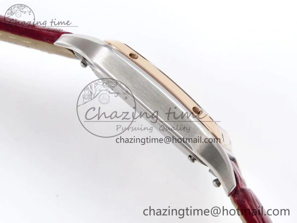 Santos Dumont 27.5mm SS RG AF 1:1 Best Edition Silver Dial on Red Croco Strap A Breathable 5945