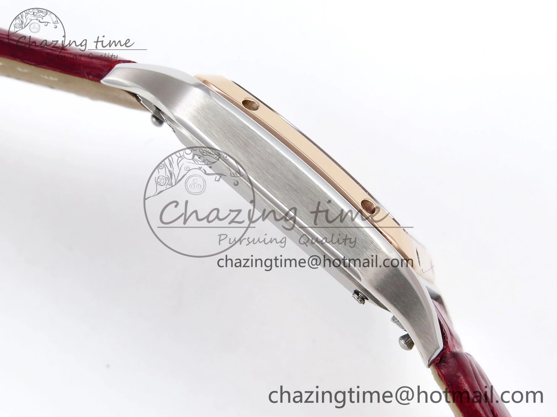 Santos Dumont 27.5mm SS RG AF 1:1 Best Edition Silver Dial on Red Croco Strap A Breathable 5945