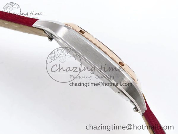 FreshLook Santos Dumont 27.5mm SS RG AF 1:1 Best Edition Silver Dial on Red Fabric Strap A 5944