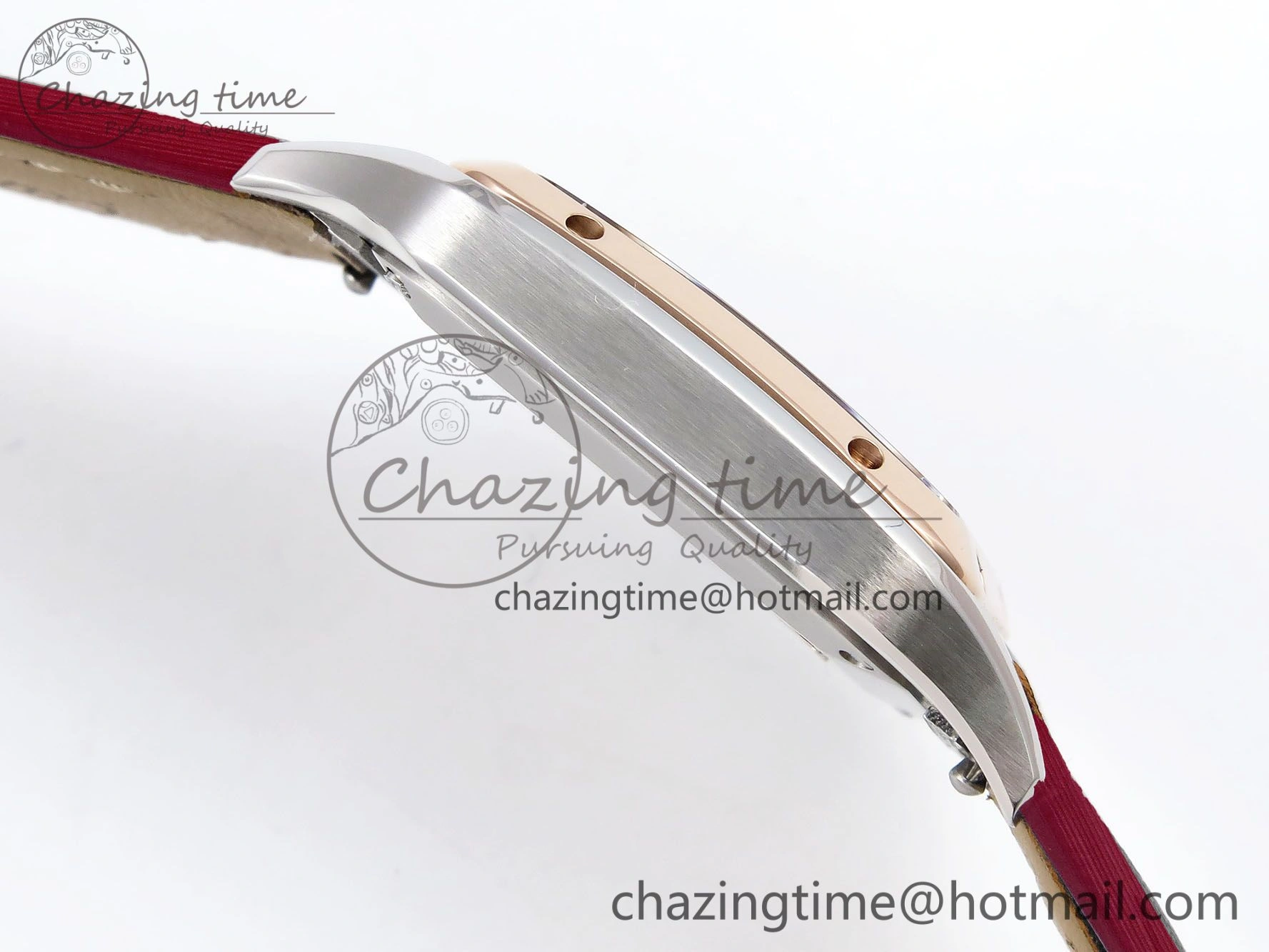 FreshLook Santos Dumont 27.5mm SS RG AF 1:1 Best Edition Silver Dial on Red Fabric Strap A 5944