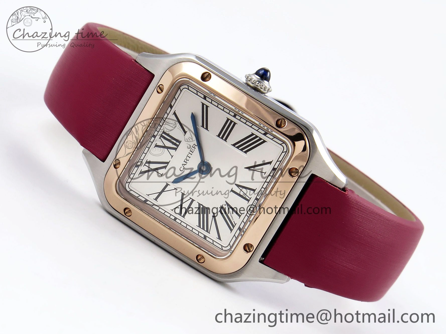 FreshLook Santos Dumont 27.5mm SS RG AF 1:1 Best Edition Silver Dial on Red Fabric Strap A 5944