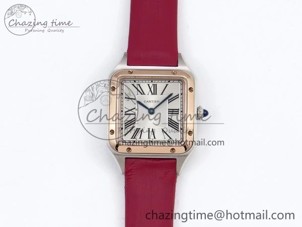 FreshLook Santos Dumont 27.5mm SS RG AF 1:1 Best Edition Silver Dial on Red Fabric Strap A 5944
