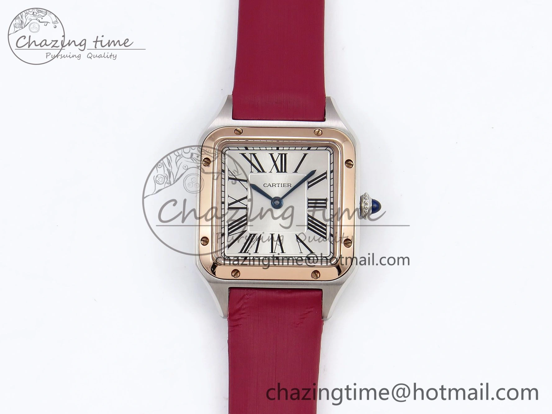 FreshLook Santos Dumont 27.5mm SS RG AF 1:1 Best Edition Silver Dial on Red Fabric Strap A 5944