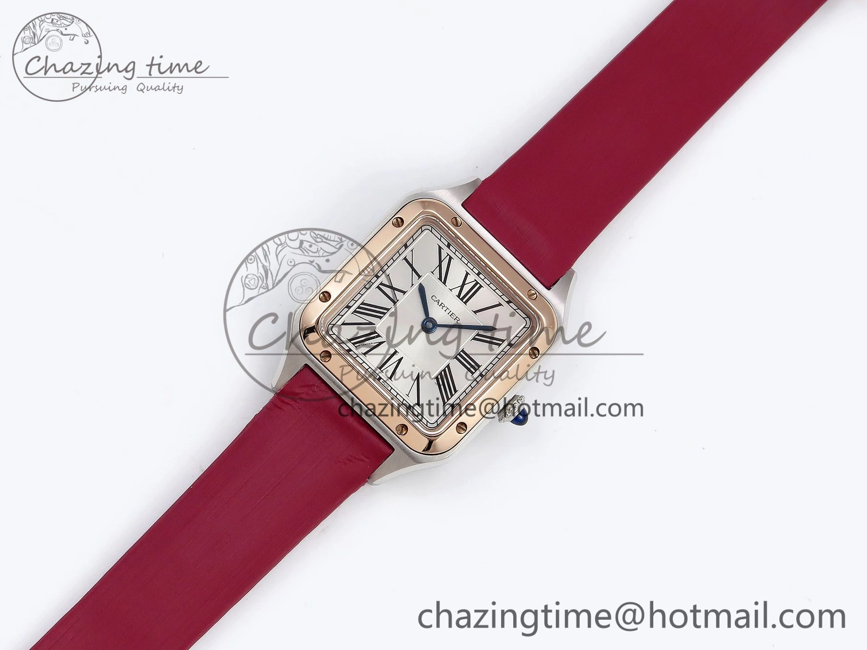 FreshLook Santos Dumont 27.5mm SS RG AF 1:1 Best Edition Silver Dial on Red Fabric Strap A 5944