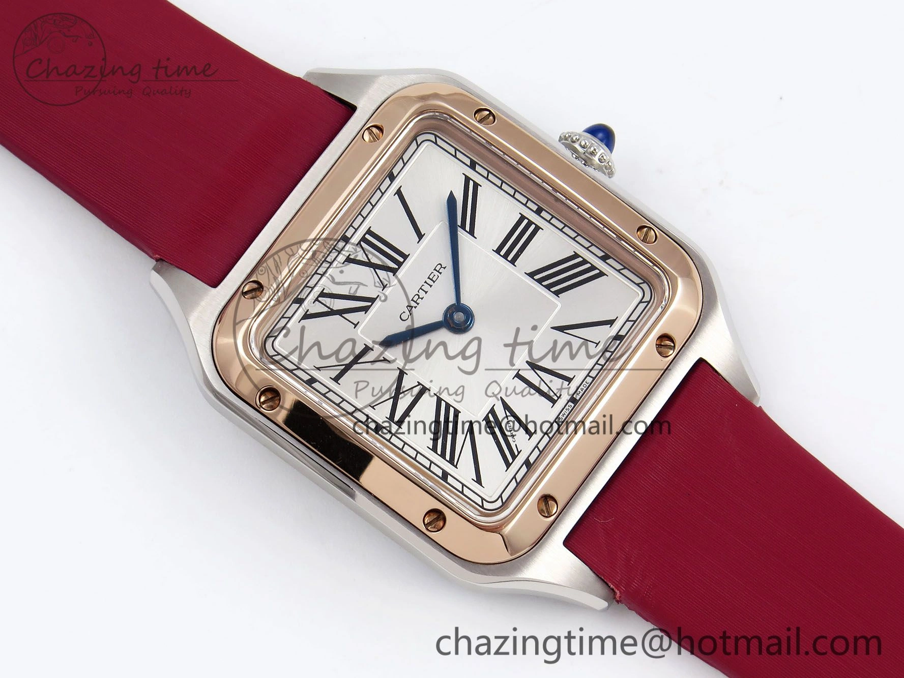 FreshLook Santos Dumont 27.5mm SS RG AF 1:1 Best Edition Silver Dial on Red Fabric Strap A 5944