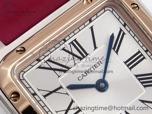 FreshLook Santos Dumont 27.5mm SS RG AF 1:1 Best Edition Silver Dial on Red Fabric Strap A 5944