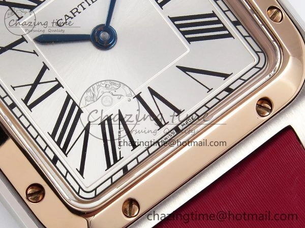 FreshLook Santos Dumont 27.5mm SS RG AF 1:1 Best Edition Silver Dial on Red Fabric Strap A 5944