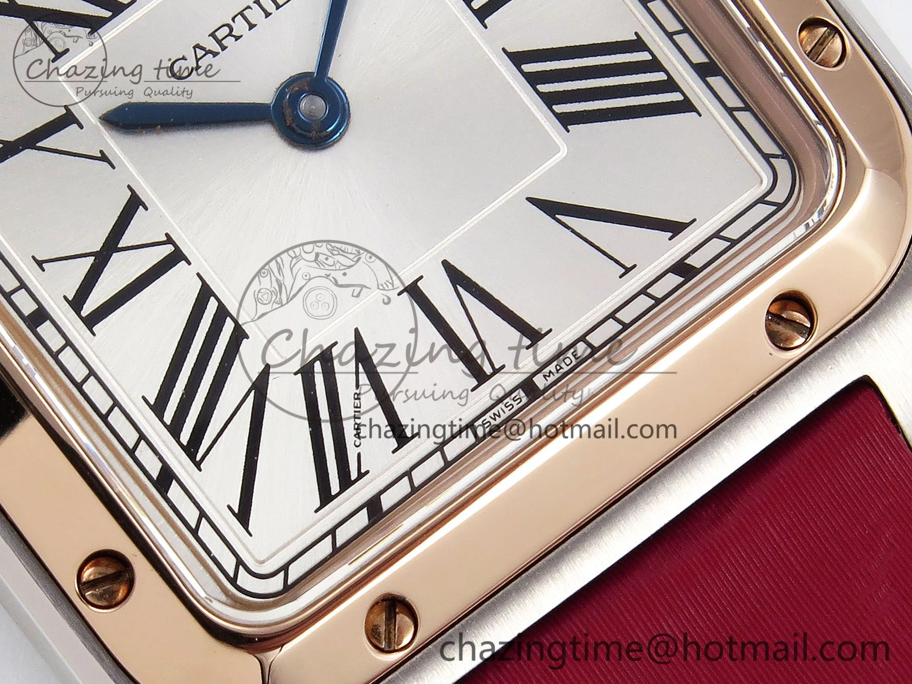 FreshLook Santos Dumont 27.5mm SS RG AF 1:1 Best Edition Silver Dial on Red Fabric Strap A 5944