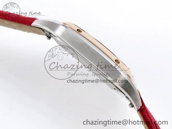 Timeless Santos Dumont 27.5mm SS RG AF 1:1 Best Edition Silver Dial on Red Leather Strap A 5946