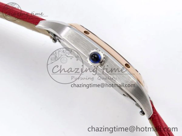 Timeless Santos Dumont 27.5mm SS RG AF 1:1 Best Edition Silver Dial on Red Leather Strap A 5946