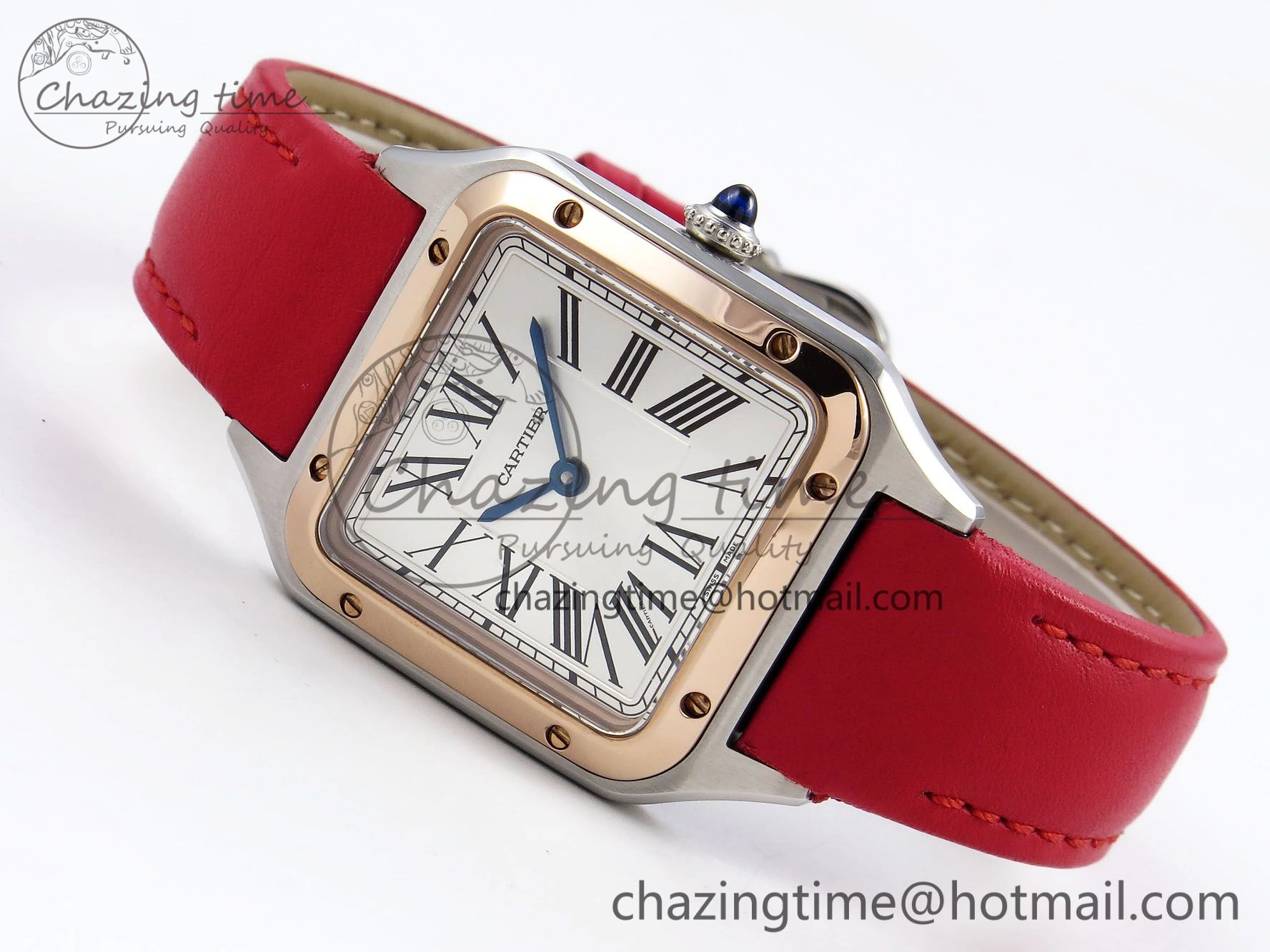 Timeless Santos Dumont 27.5mm SS RG AF 1:1 Best Edition Silver Dial on Red Leather Strap A 5946