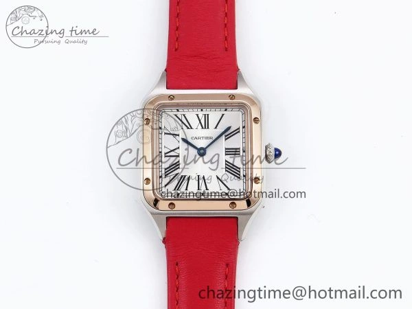 Timeless Santos Dumont 27.5mm SS RG AF 1:1 Best Edition Silver Dial on Red Leather Strap A 5946