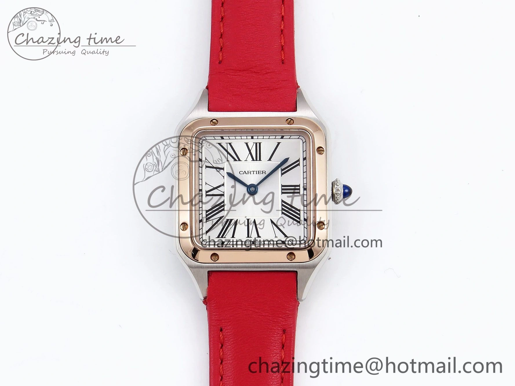 Timeless Santos Dumont 27.5mm SS RG AF 1:1 Best Edition Silver Dial on Red Leather Strap A 5946