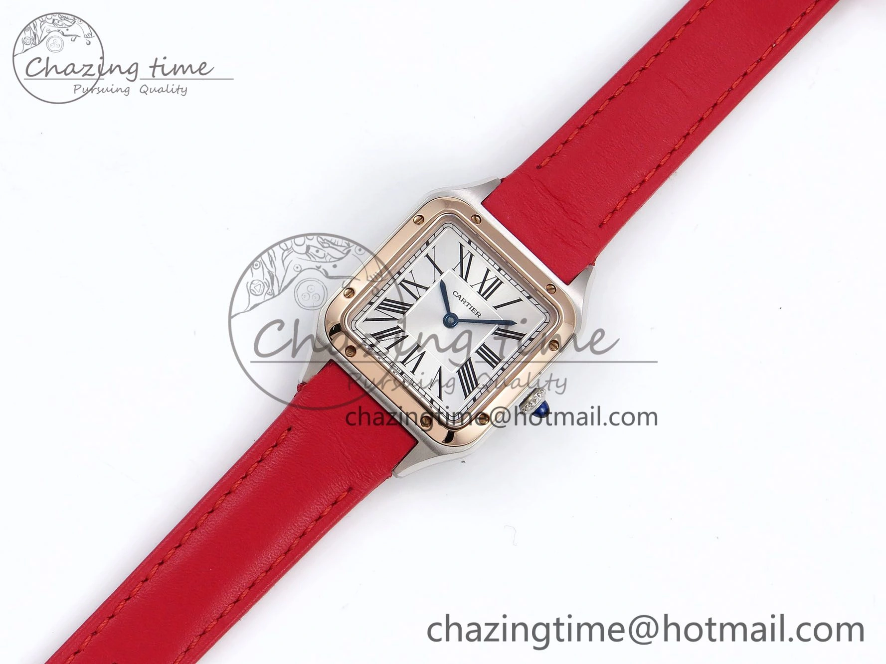 Timeless Santos Dumont 27.5mm SS RG AF 1:1 Best Edition Silver Dial on Red Leather Strap A 5946