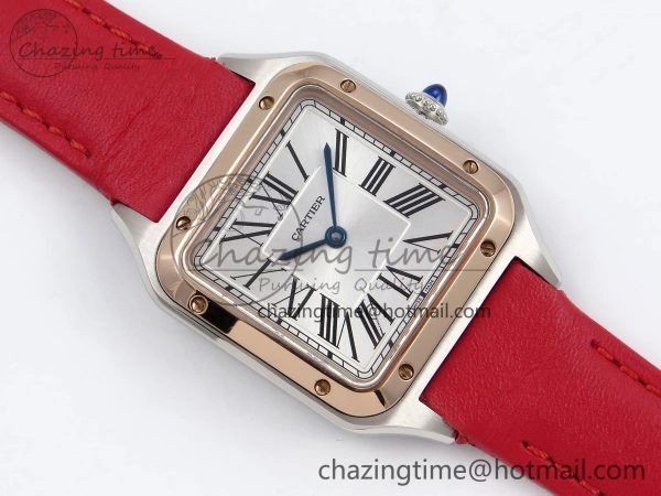 Timeless Santos Dumont 27.5mm SS RG AF 1:1 Best Edition Silver Dial on Red Leather Strap A 5946