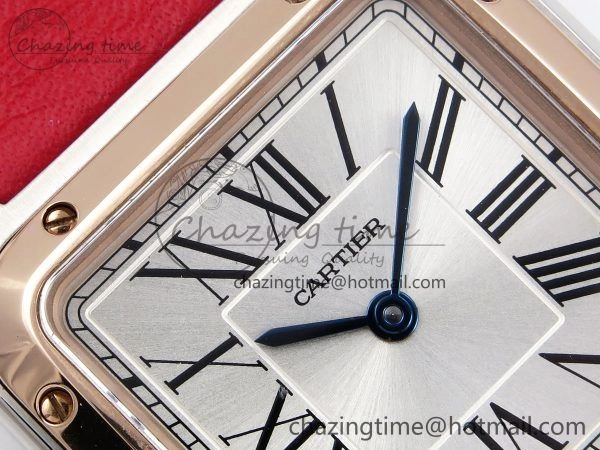 Timeless Santos Dumont 27.5mm SS RG AF 1:1 Best Edition Silver Dial on Red Leather Strap A 5946