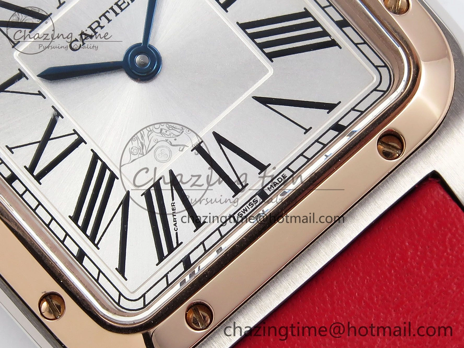 Timeless Santos Dumont 27.5mm SS RG AF 1:1 Best Edition Silver Dial on Red Leather Strap A 5946