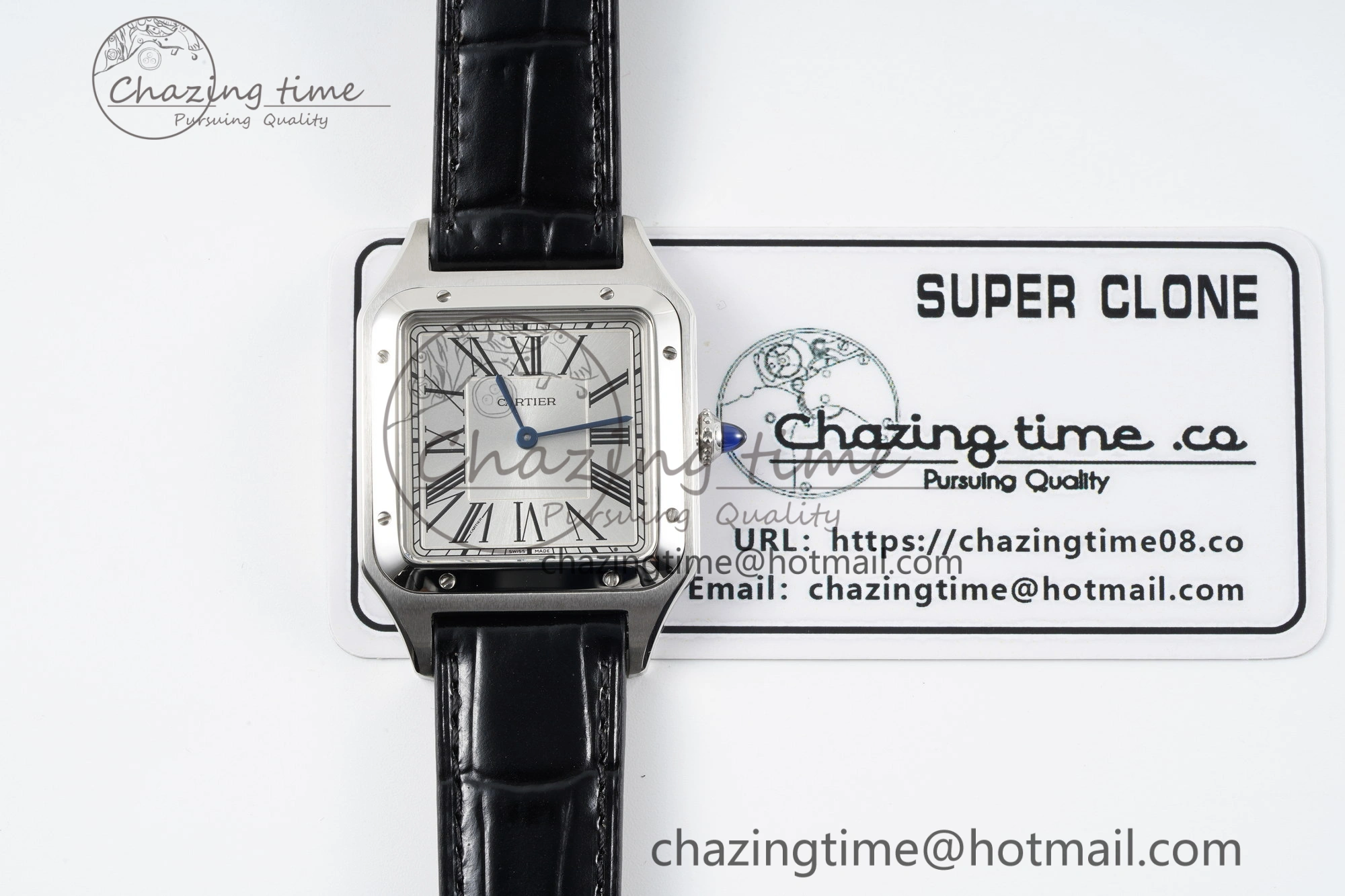 Santos Dumont 31.4mm IWSF Best Edition Silver Dial on Black Leather Strap Quartz Packable 6059